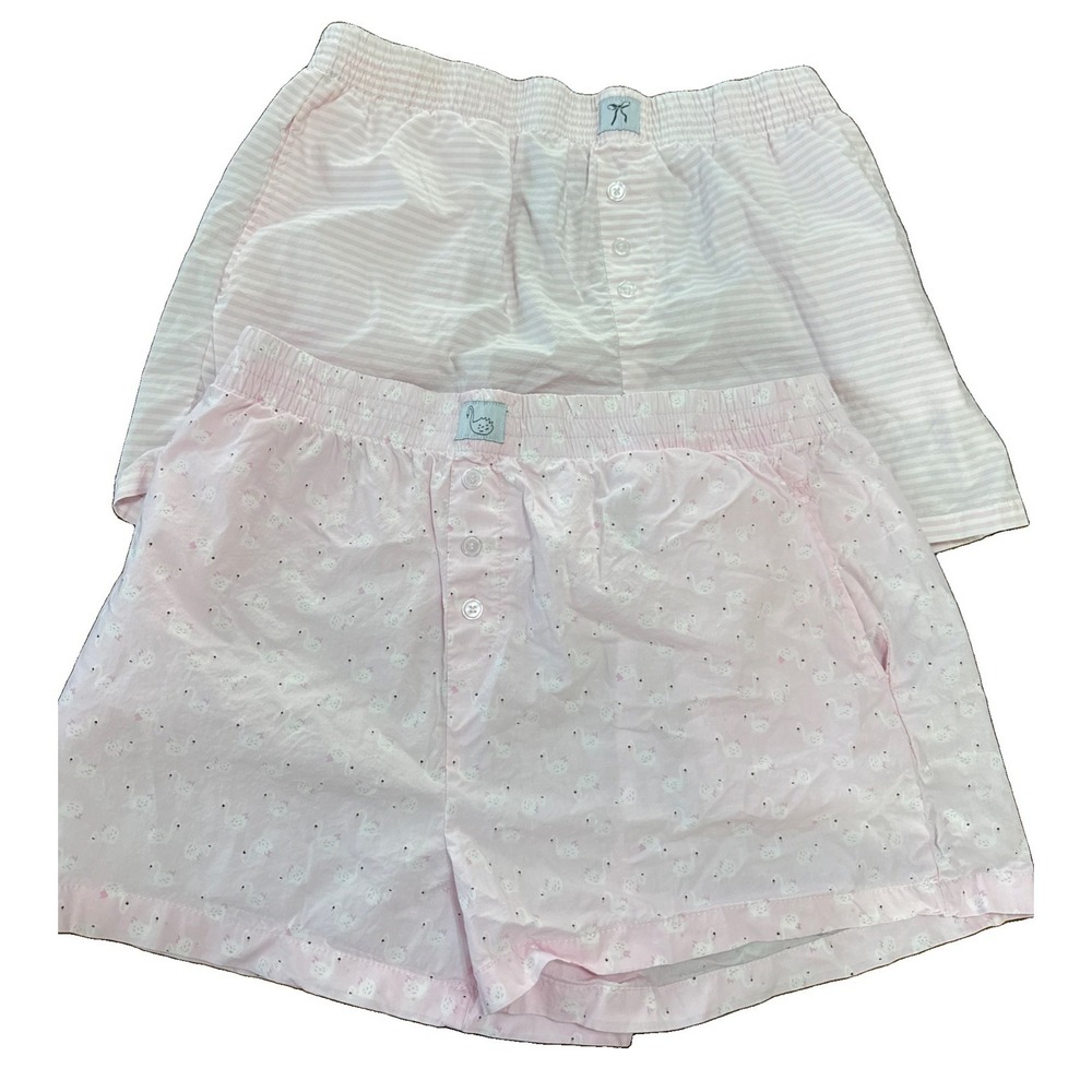 2 better / together Dreamy Nights Cotton Sleep Boxers Pink Stripes Swan Print L